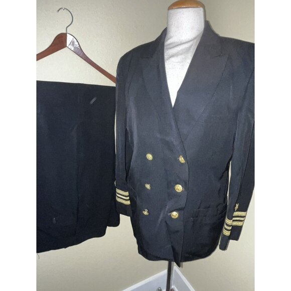 1960's Vietnam War Era US Navy Suit CMDR Naval Uniform Jacket & Pants Black Gold - Picture 1 of 16